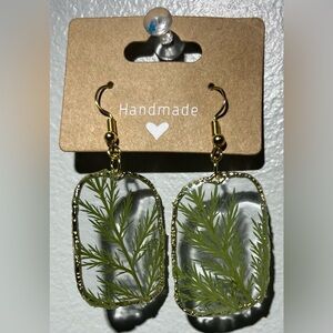 Handmade Gold and Green Leaf Earrings